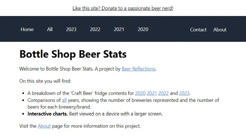 Bottle Shop Beer Stats website screenshot.